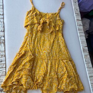 Native Daughter Layered Ruffle Bust-Tie Dress Mustard Small